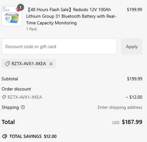 proof of working Redodo Power coupon codes RZTX-AVX1-XKEA