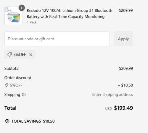 proof of working Redodo Power coupon codes 5%OFF