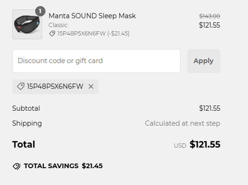 proof of working Manta Sleep discount codes 15P48P5X6N6FW