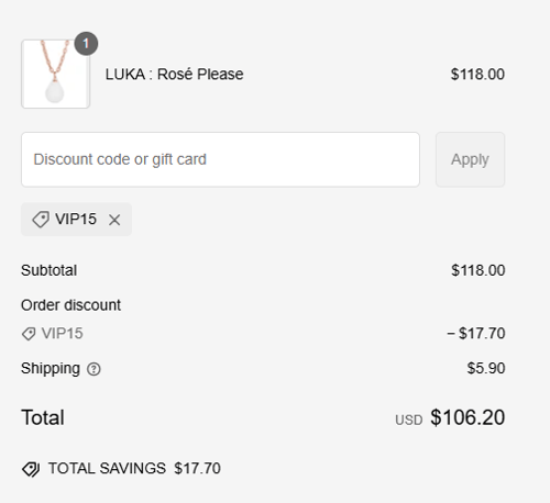 proof of working LUKA Monocle Necklace promo codes VIP15 