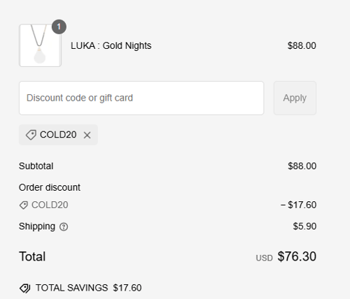 proof of working LUKA Monocle Necklace promo codes COLD20 