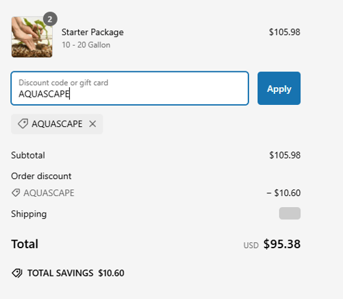proof of working WetPlants coupon codes AQUASCAPE