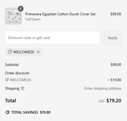 proof of working Villa Cotton coupon codes WELCOME20
