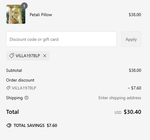 proof of working Villa Cotton coupon codes VILLA1978LP