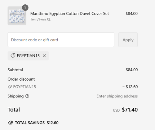 proof of working Villa Cotton coupon codes EGYPTIAN15