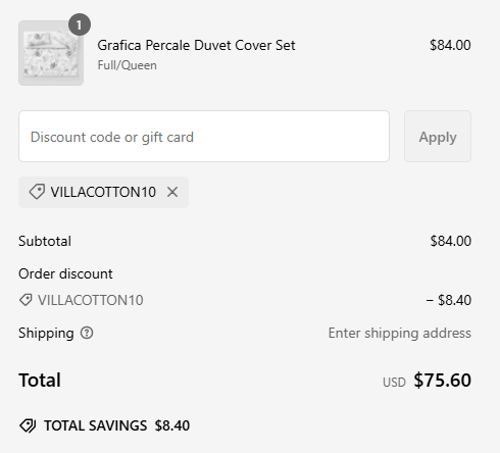 proof of working Villa Cotton coupon codes VILLACOTTON10