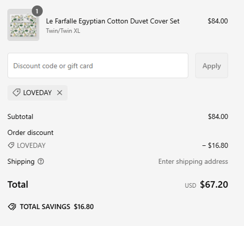 proof of working Villa Cotton coupon codes LOVEDAY