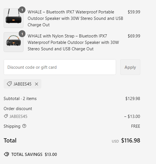 proof of working Jabees Store coupon codes JABEES45
