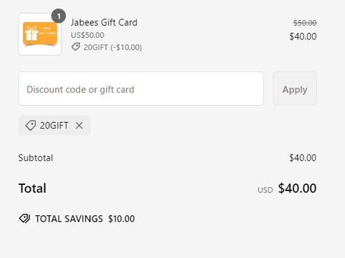 proof of working Jabees Store coupon codes 20GIFT
