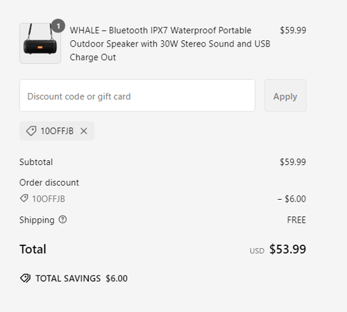 proof of working Jabees Store coupon codes 10OFFJB