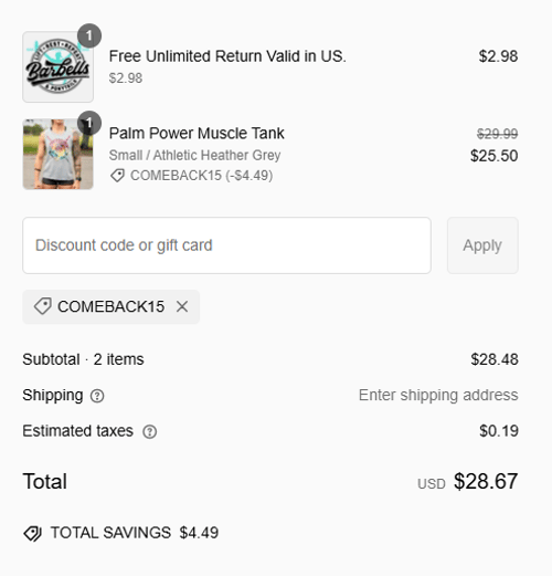 proof of working Barbells & Ponytails coupon codes COMEBACK15