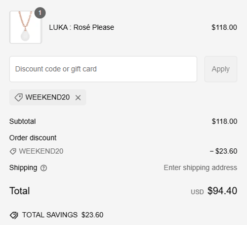 proof of working LUKA Monocle Necklace promo codes WEEKEND20