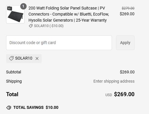 proof of working ShopSolar discount codes SOLAR10