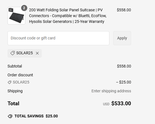 proof of working ShopSolar discount codes SOLAR25