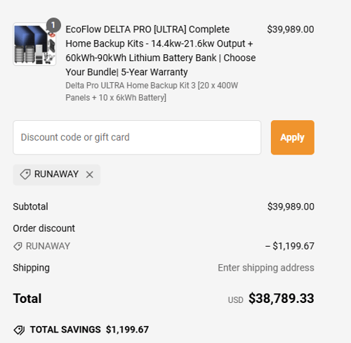 proof of working ShopSolar discount codes RUNAWAY