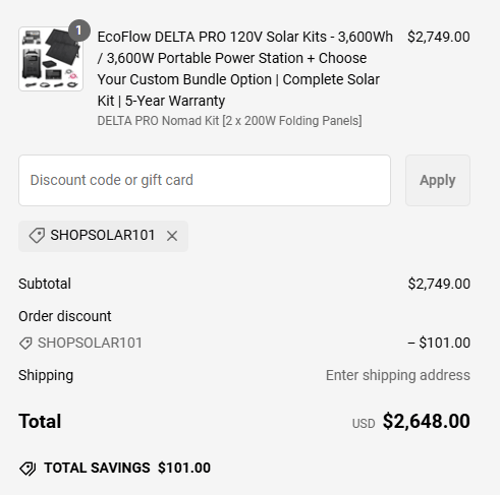 proof of working ShopSolar discount codes SHOPSOLAR101