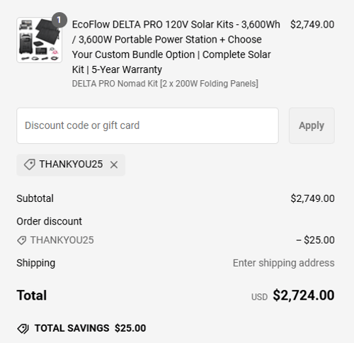 proof of working ShopSolar discount codes THANKYOU25
