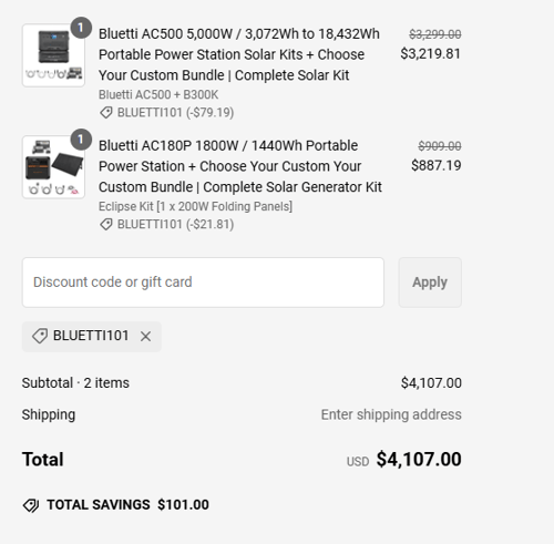 proof of working ShopSolar discount codes BLUETTI101