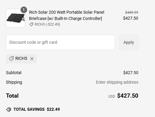 proof of working ShopSolar discount codes RICH5