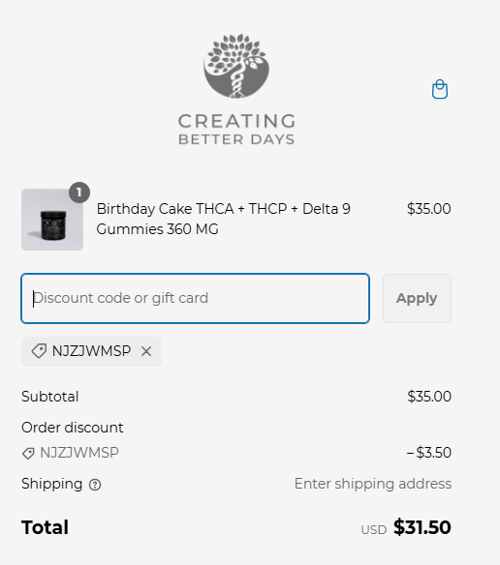 proof of working Creating Better Days discount codes NJZJWMSP