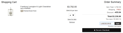 proof of working LuxeDecor promo codes LUXEDECOR12