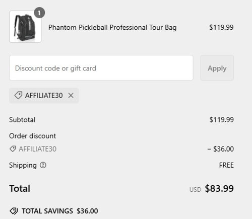 proof of working Phantom Pickleball discount codes Affiliate30