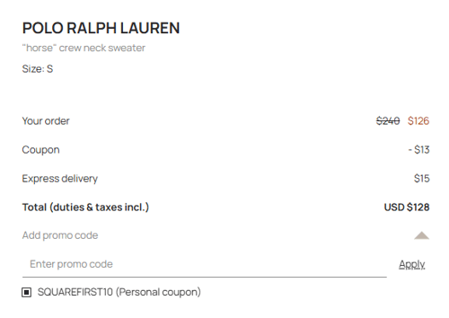 proof of working The Fashion Square coupon codes SQUAREFIRST10
