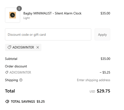proof of working Bagby discount codes ADIOSWINTER