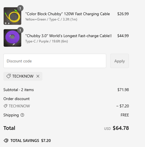 proof of working ChubbyCable discount codes TECHKNOW