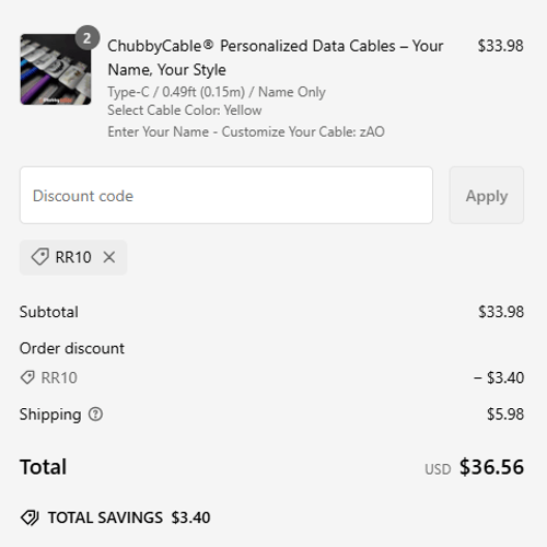 proof of working ChubbyCable discount codes RR10
