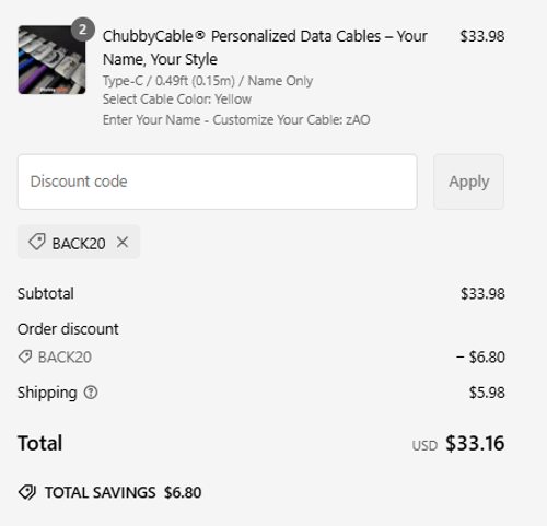 proof of working ChubbyCable discount codes BACK20