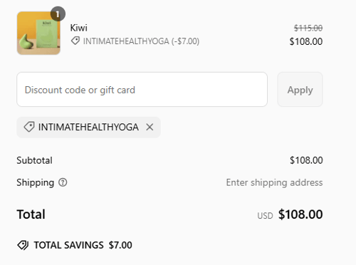 proof of working The Pelvic People discount codes INTIMATEHEALTHYOGA