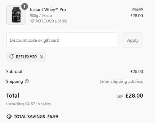 proof of working Reflex Nutrition discount codes REFLEX#20