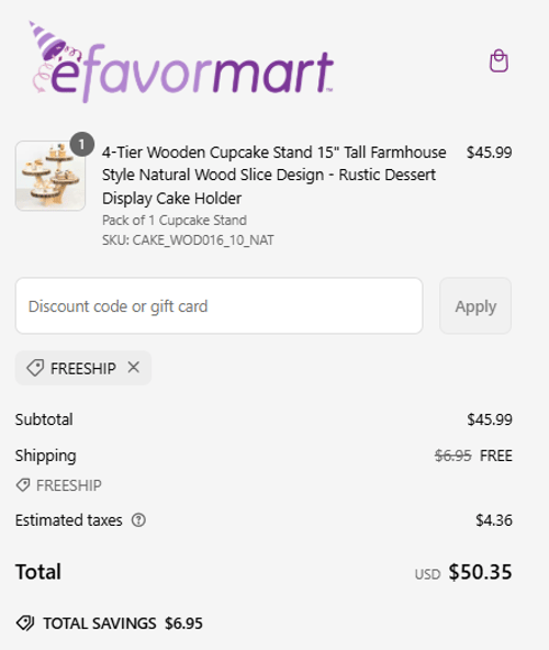 proof of working eFavormart discount codes FREESHIP