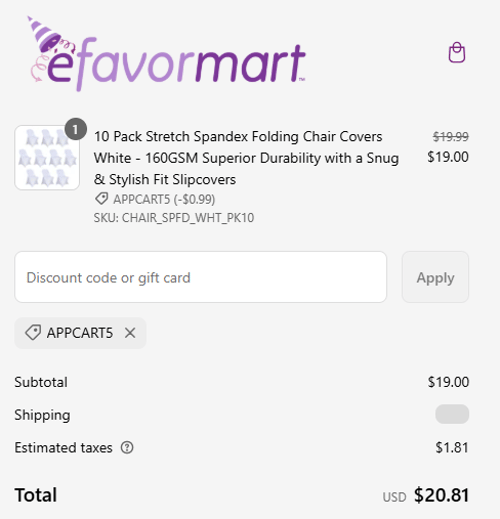 proof of working eFavormart discount codes APPCART5