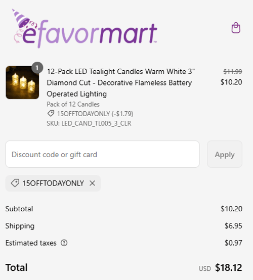 proof of working eFavormart discount codes 15OFFTODAYONLY