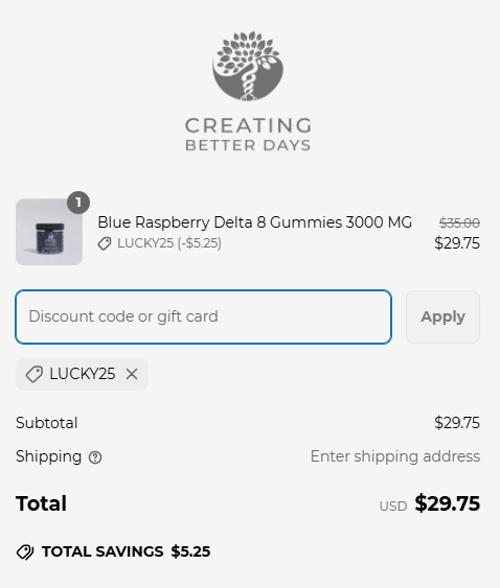 proof of working Creating Better Days discount codes LUCKY25
