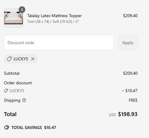proof of working Latex Mattress Factory discount codes LUCKY5