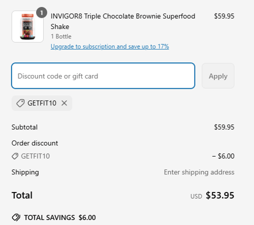 proof of working INVIGOR8 promo codes GETFIT10