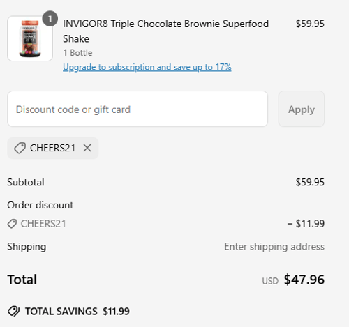 proof of working INVIGOR8 promo codes CHEERS21
