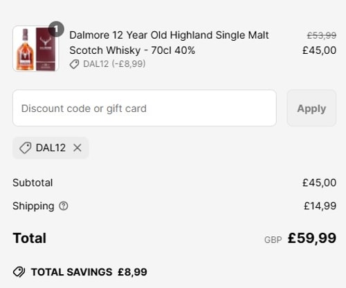 proof of working The Really Good Whisky Company discount codes DAL12