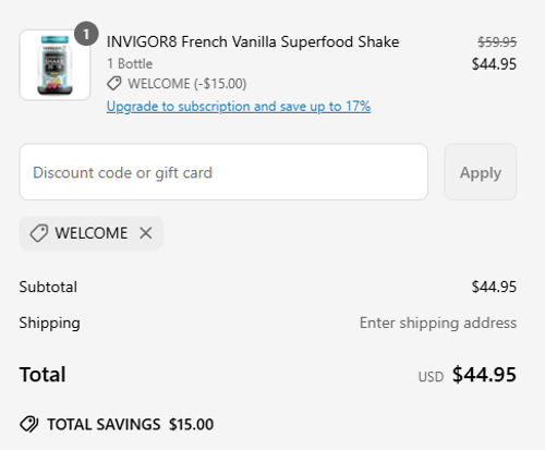 proof of working INVIGOR8 promo codes WELCOME