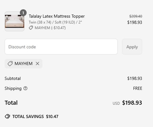 proof of working Latex Mattress Factory discount codes MAYHEM
