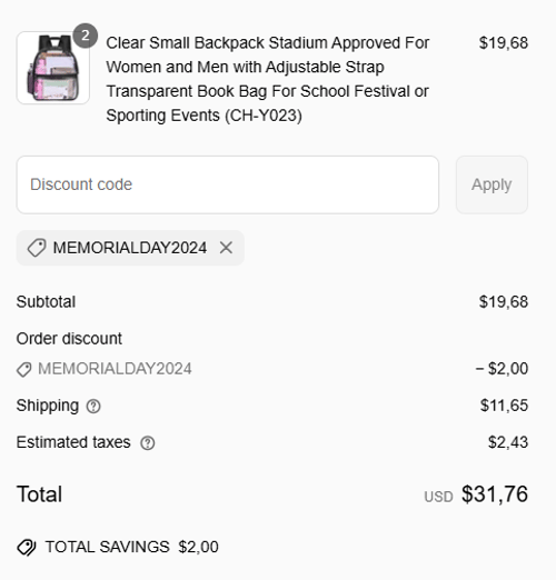 proof of working Clear Handbags & More coupon codes MEMORIALDAY2024