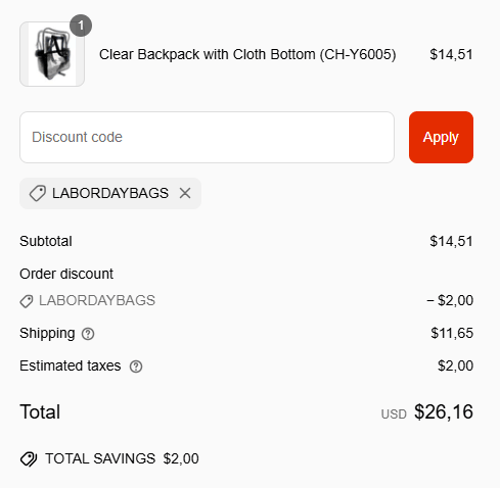 proof of working Clear Handbags & More coupon codes LABORDAYBAGS