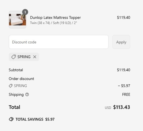 proof of working Latex Mattress Factory discount codes SPRING