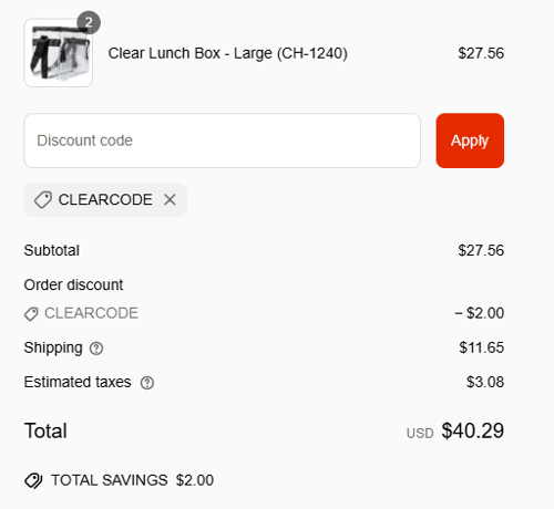 proof of working Clear Handbags & More coupon codes CLEARCODE