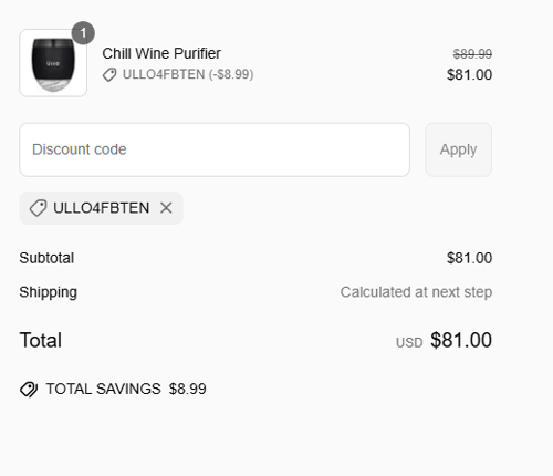proof of working &Uuml;llo Wine Purifier coupon codes ULLO4FBTEN