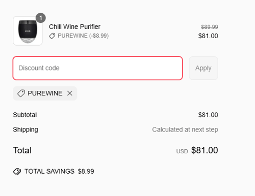 proof of working &Uuml;llo Wine Purifier coupon codes PUREWINE
