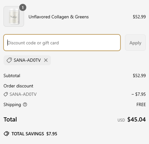 proof of working Sana Life discount codes SANA-AD0TV